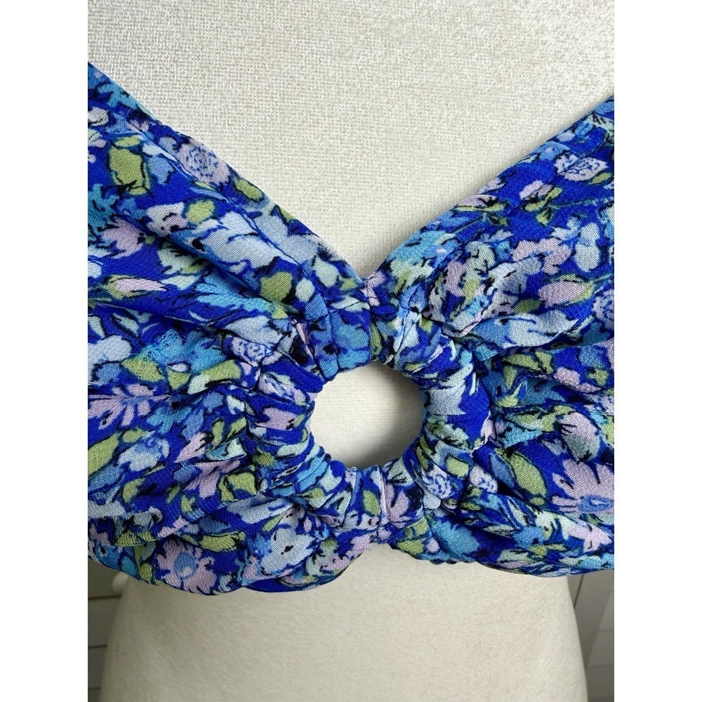 Wild Fable Floral Puff Sleeve Tie Back Crop Top Cottagecore Women's Size Medium - Picture 6 of 10